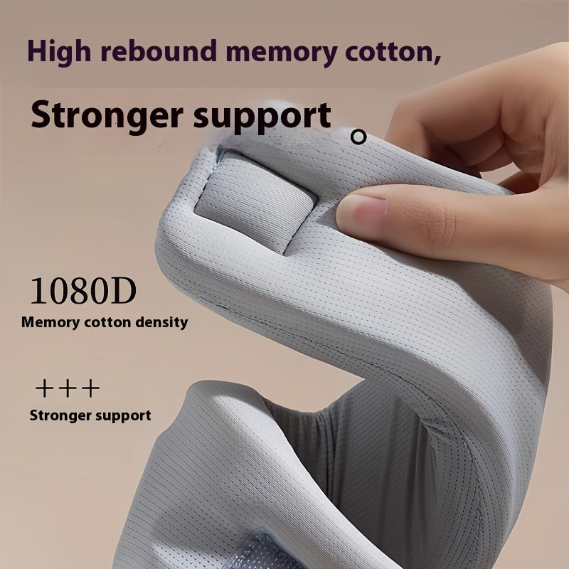 Portable neck brace with memory foam support and adjustable transparent straps designed to correct forward head posture.