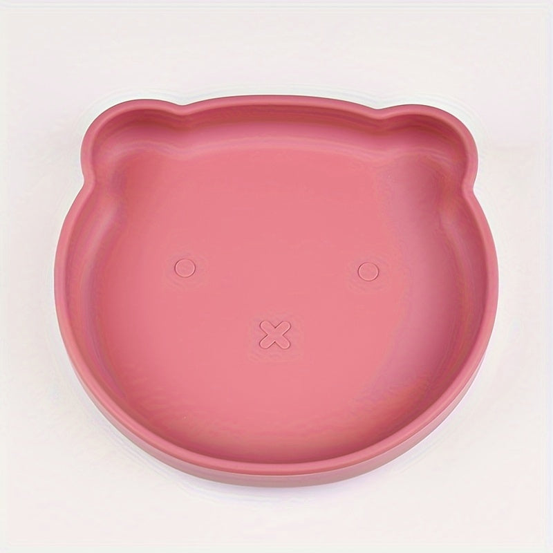 Cartoon Bear Shaped Learning Plate for Kids, Divided Compartment Plate, Easy to Clean, Made of Food Grade Silicone Material, BPA-free with Suction Cup for Stability