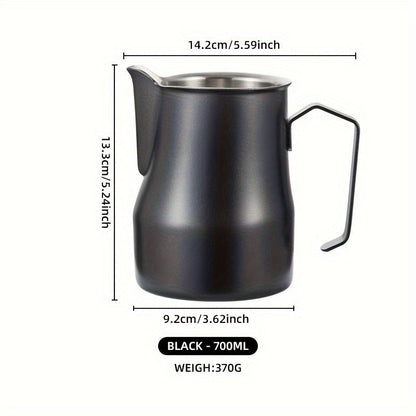 Italian Coffee Art Cup, 1 piece, made of 304 stainless steel, featuring a Latte Art Cylinder. This Latte Art Tool includes a Milk Jug with a pointed spout, perfect for creating latte art. Available in White 480ML/700ML Milk Frothing Canister and Black