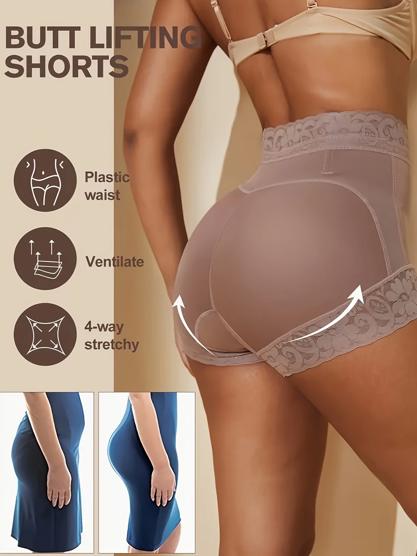 2 high-waisted shapewear panties for women with lace accents, tummy control, butt lifting, and versatile wear.