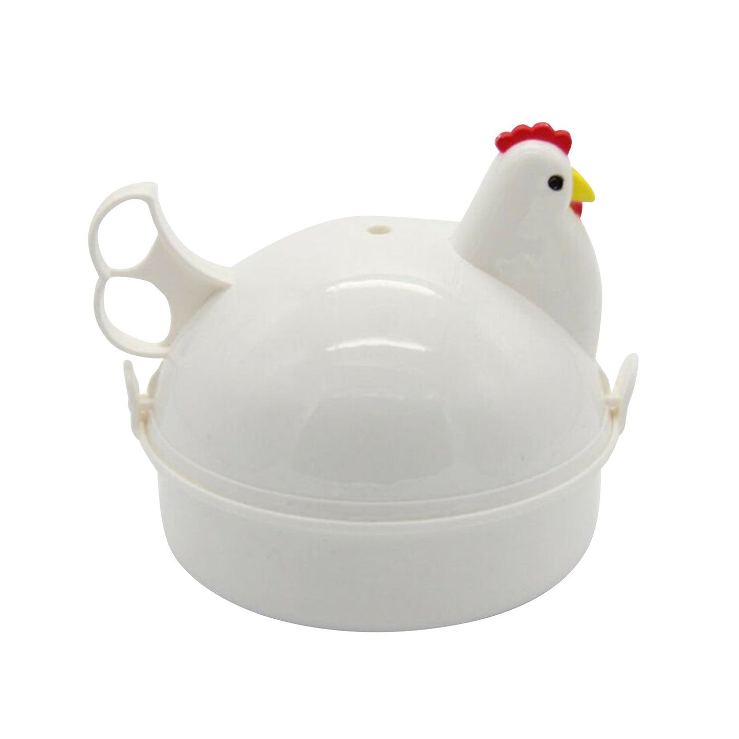 White Aluminum Alloy and PP Material Microwave Egg Steamer with Cute Chicken Shape, Four Grids, and Home Use for Boiling Eggs, Steaming Eggs, Steaming Buns, etc. Ideal for Cookware Use.