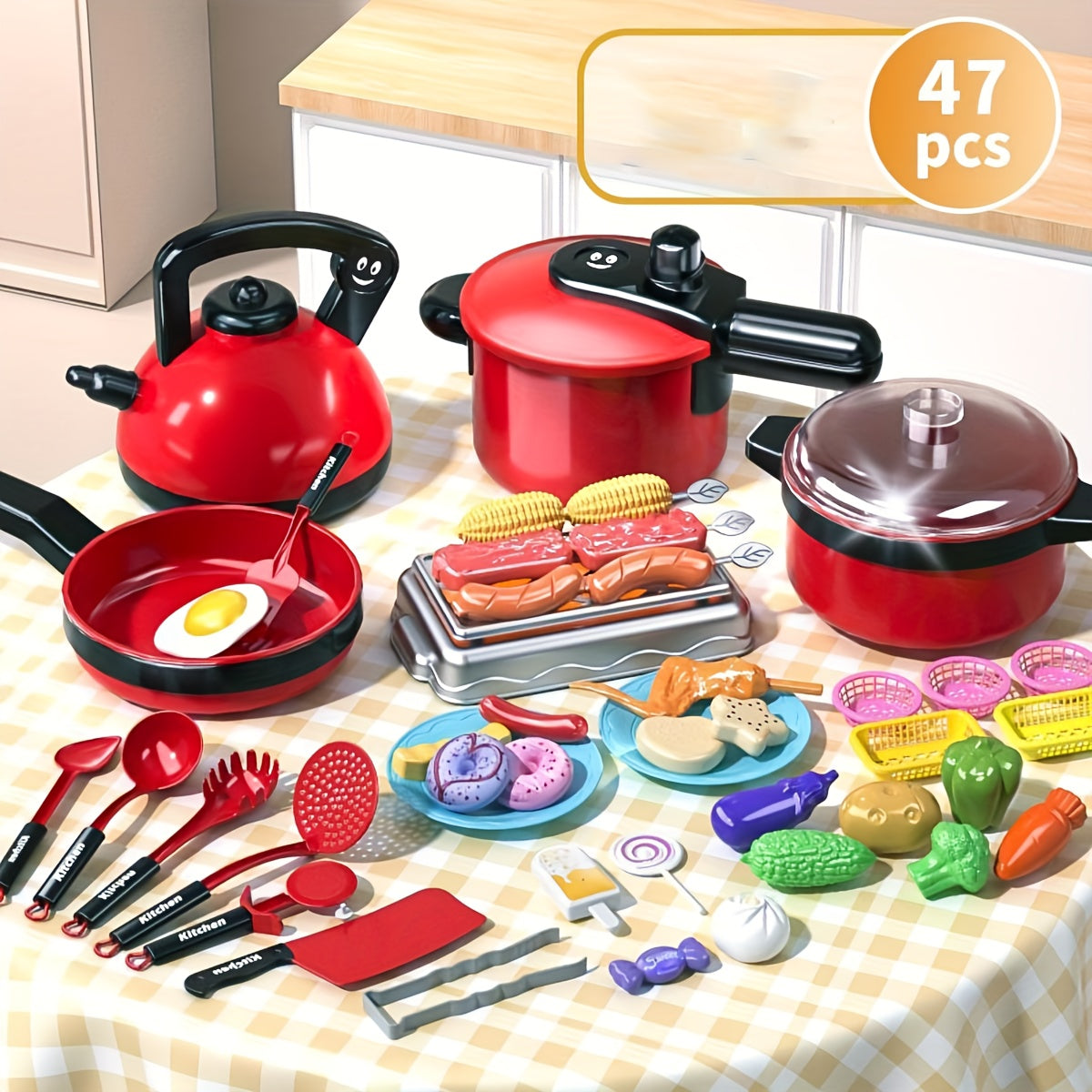 47/69pcs high-detail cooking toys for kids, pretend chef set for role-playing, promotes learning and imagination for boys and girls 3+. Ideal for Winter and New Year.