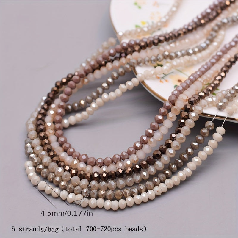 720 pieces of faceted glass rondelle beads measuring 4mm each, sold in a convenient bag. Perfect for crafting jewelry, DIY projects, and adding embellishments to clothing items such as necklaces, bracelets, and more.