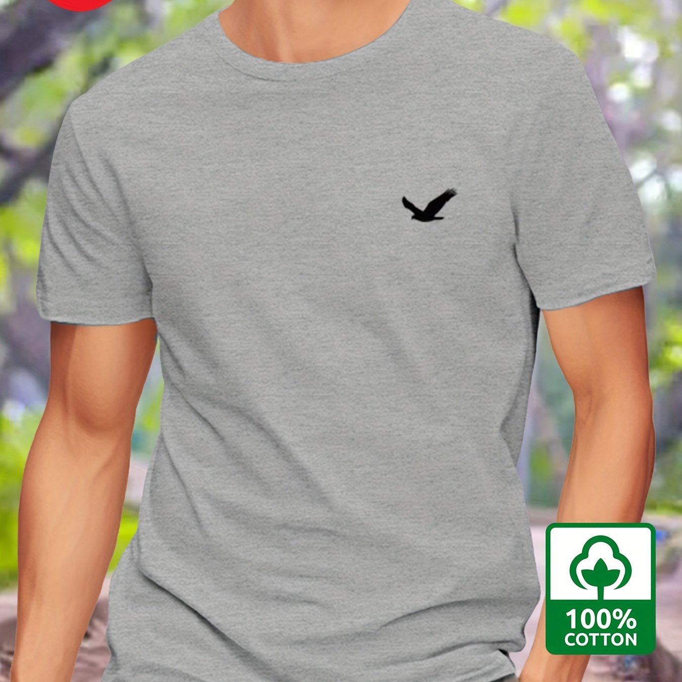 100% Cotton Men's T-Shirt with Bird Design - Regular Fit, Round Neck, Normal Length