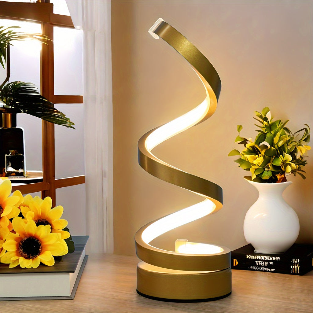 Stylish Spiral LED Desk Lamp - Adjustable brightness, USB-powered, artistic metal design for bedroom, study, or living room - Perfect gift for office or home décor.