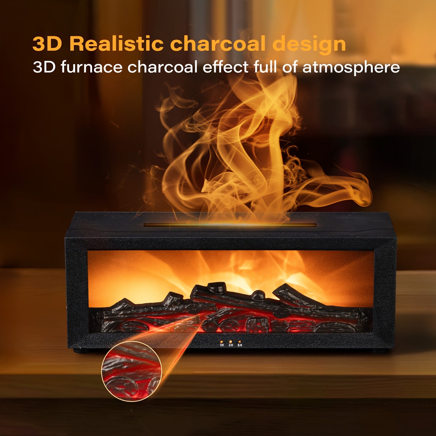 HOTU Simulation Flame Fireplace Humidifier with Remote Control and USB Power.