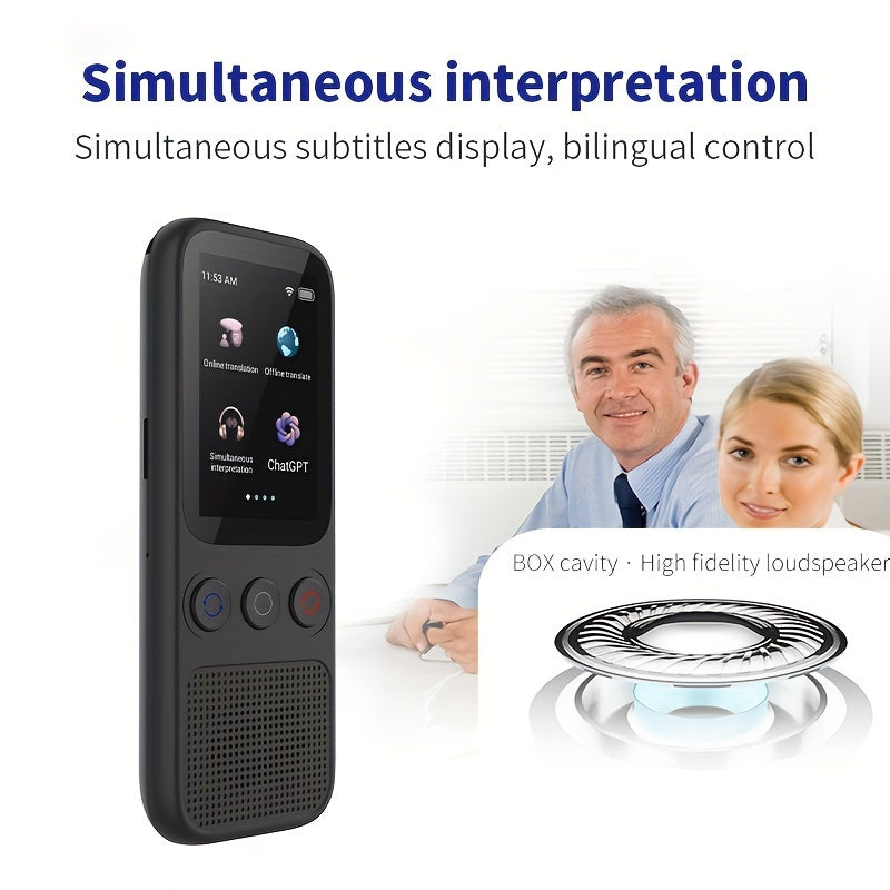 Two-way voice translator for 138 languages, with HD touch screen for travel, business, and study.