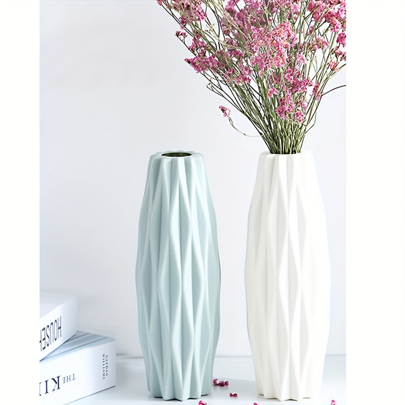 Set of Nordic plastic vases inspired by ceramic, perfect for home decor on special occasions such as St. Patrick's Day and Easter, or as a spring addition to living rooms, dining tables, or beauty rooms.