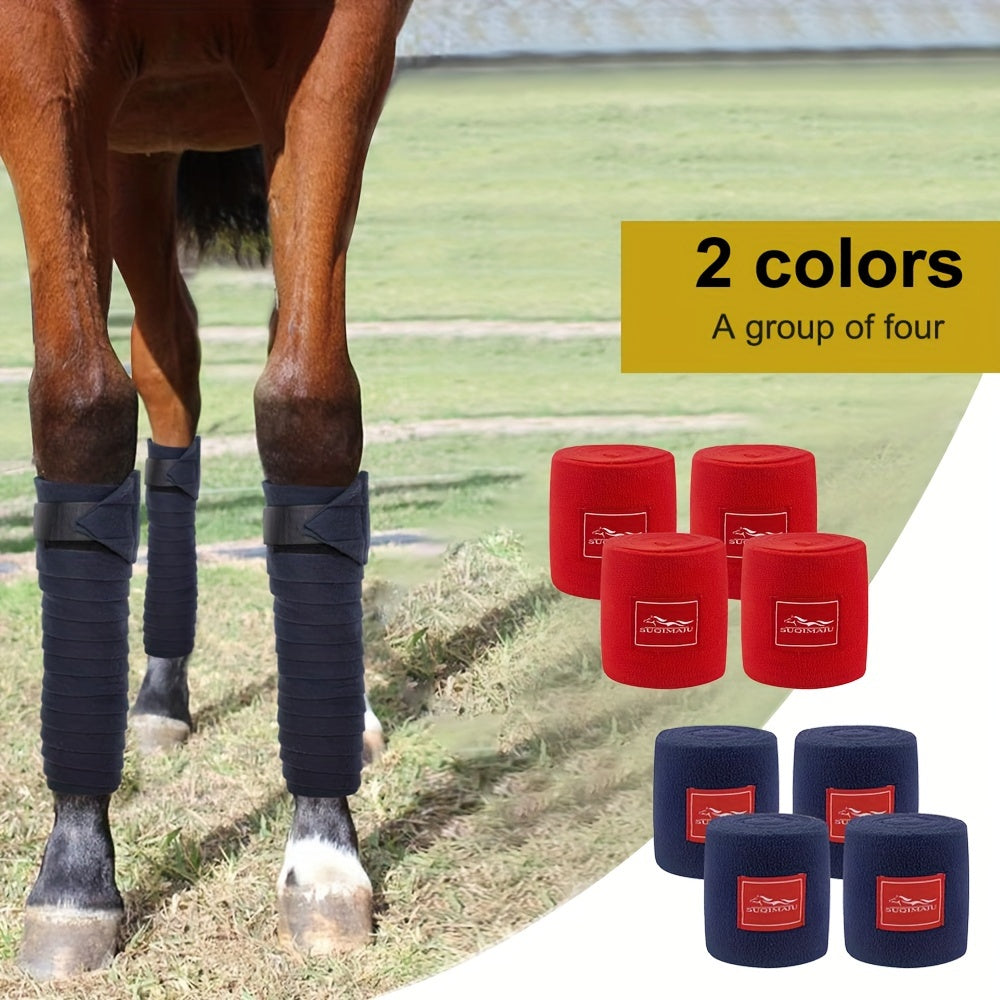 4 premium horse bandages made of breathable, stretchy fleece for even pressure distribution and leg support.