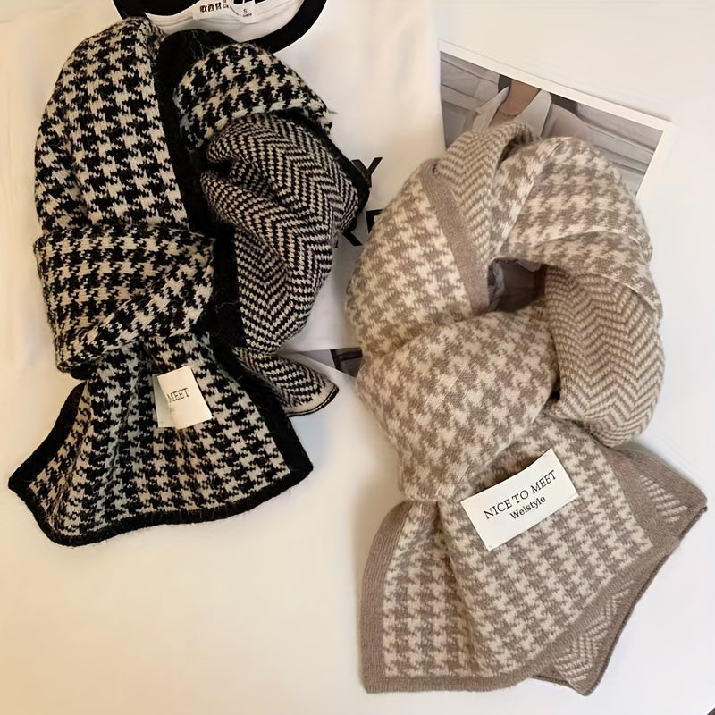 Erkaklar va ayollar uchun Houndstooth to'qilgan qish sharf, 1 dona