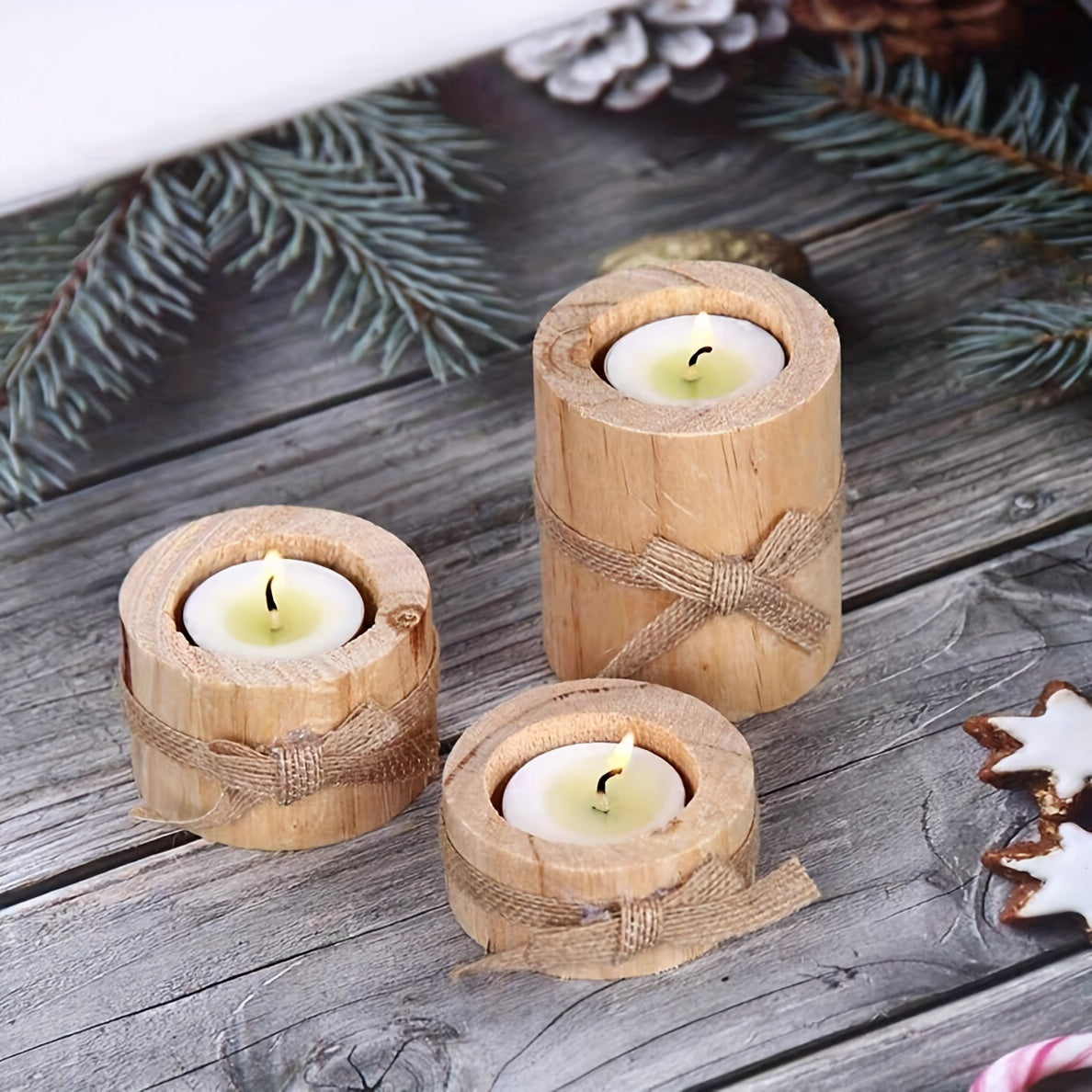 Set of 3 handmade wooden candle holders - perfect for holiday decor and candlelit dinners.