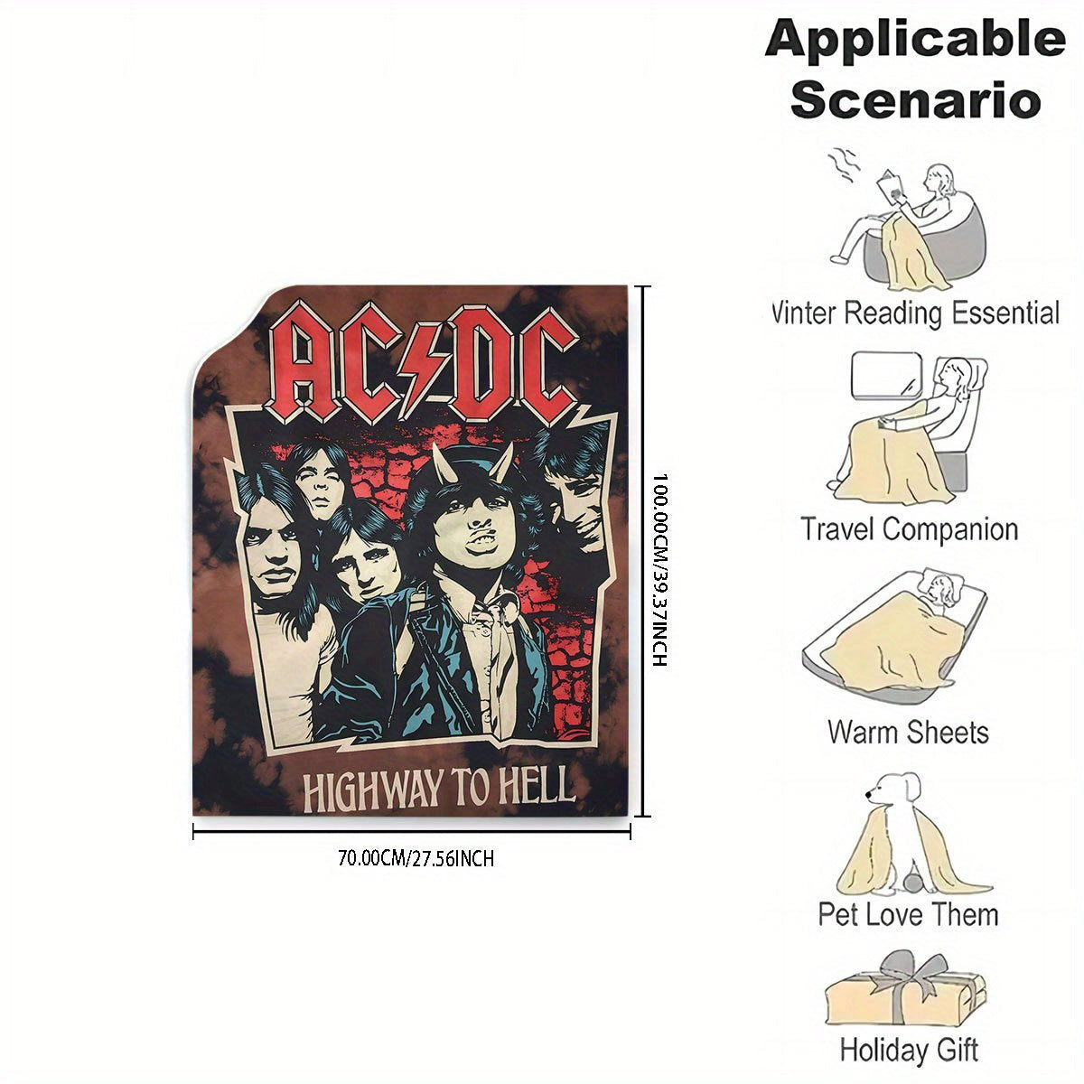 Stay warm and rock out with this AC/DC "Highway to Hell" flannel throw blanket! Featuring a cozy and allergy-friendly digital print with vibrant colors, this blanket is perfect for the bedroom, living room, or sofa. An ideal gift for music fans