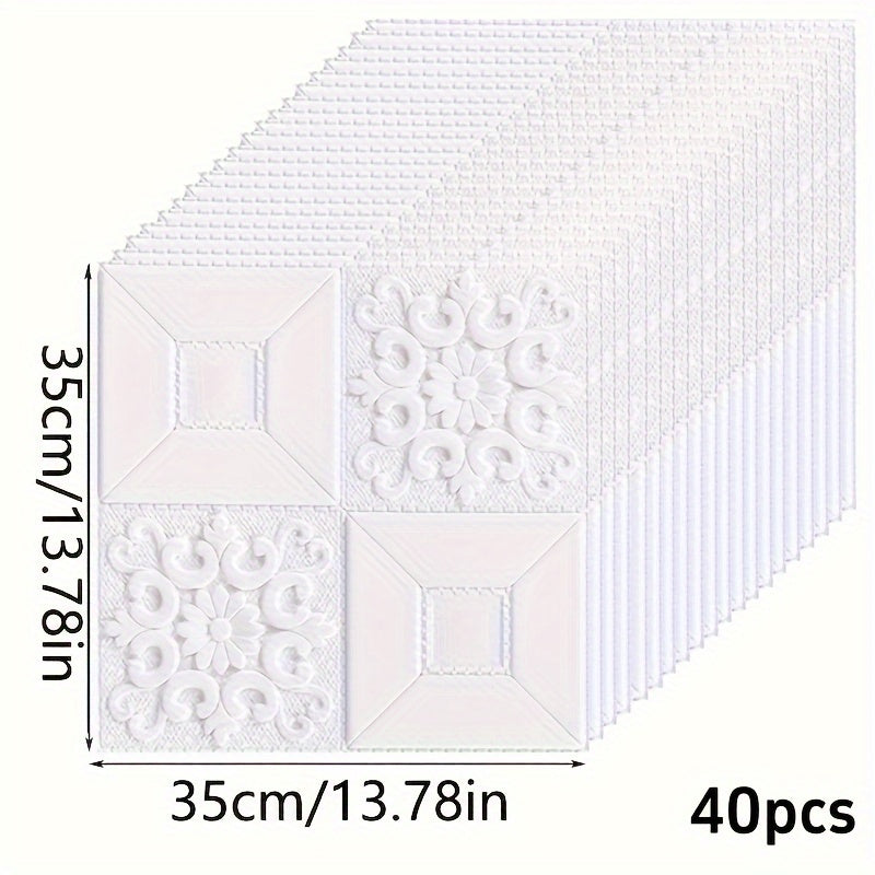 10/40 dona 3D gullar bilan bezatilgan oq o'z-o'zidan yopishqoq PVC devor panellari, suv o'tkazmaydigan, dog' o'tkazmaydigan, yuvilishi mumkin, zarbaga chidamli, tozalash oson, turli devor bezaklari uchun mos, bahor uchun mukammal.