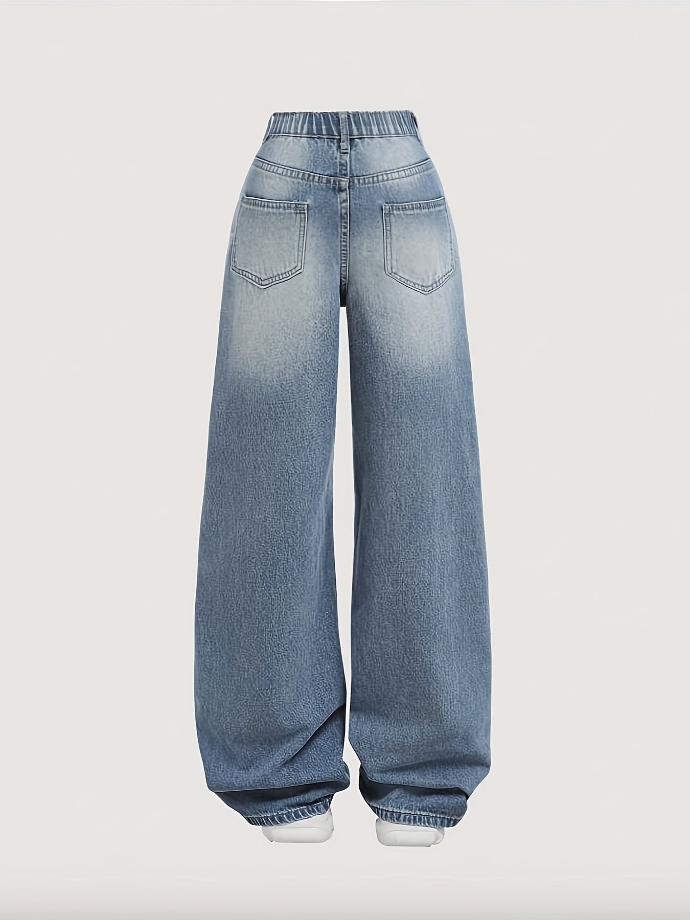 Casual weekend style jeans for teens in solid color, non-stretch denim. Elastic waist, long length, regular fit woven pants made from cotton blend. Suitable for ages 3+.