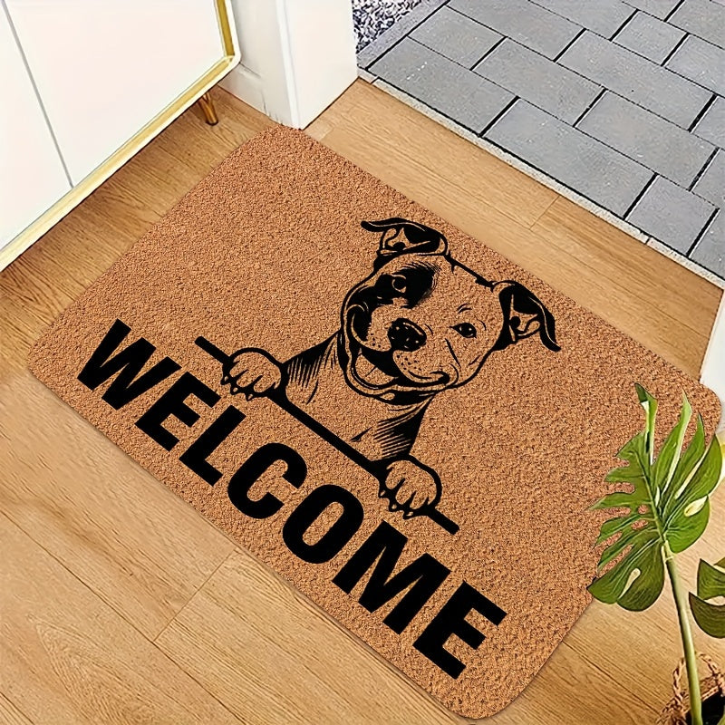 Durable Pit Bull Design Welcome Doormat - Stain-Resistant, Machine Washable, Low Pile Polyester Mat for Indoor/Outdoor Use - Easy to Clean Entrance Mat