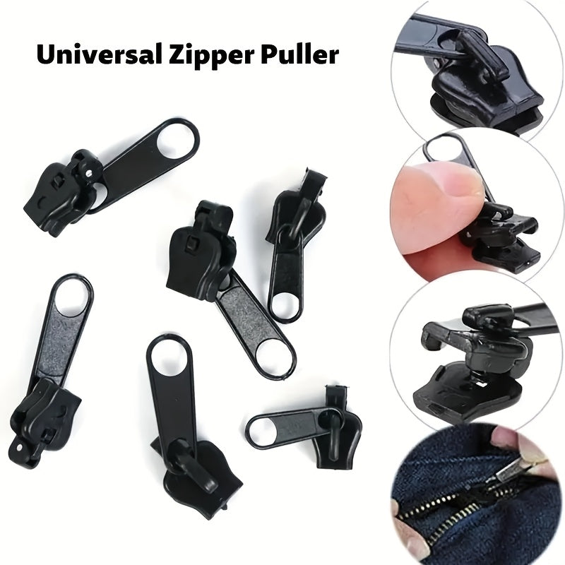 12-piece Zipper Pull Replacement Kit, ideal for jackets, boots, backpacks, and luggage.Easy to install and portable for emergencies. Black sewing and knitting accessories included.