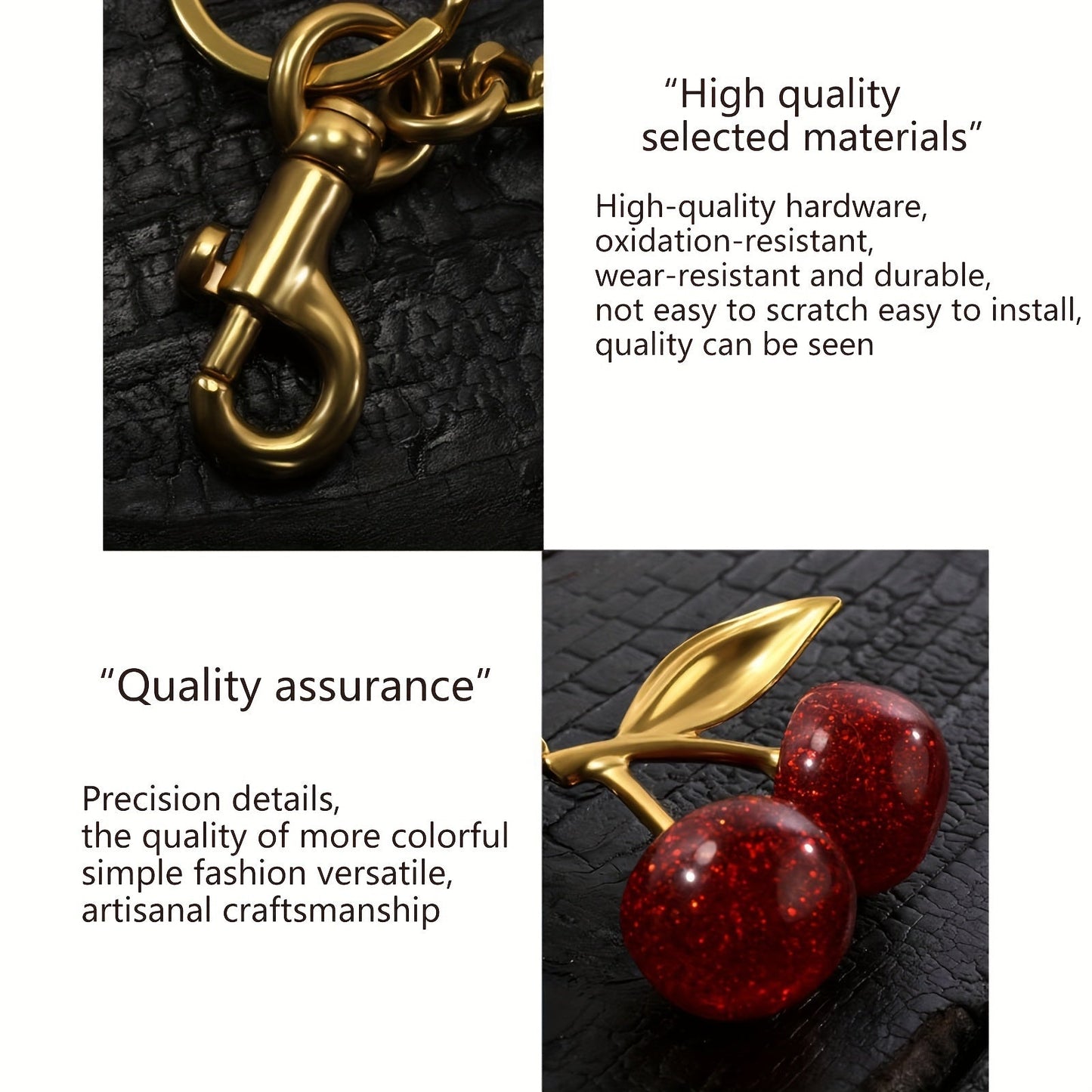 Add a touch of sparkle to your handbag with the TASAHNI Sparkling Cherry Keychain Charm. This stylish resin and metal fashion accessory features a lobster clasp for easy attachment. Perfect as a decorative women's key ring, this single piece is ideal for