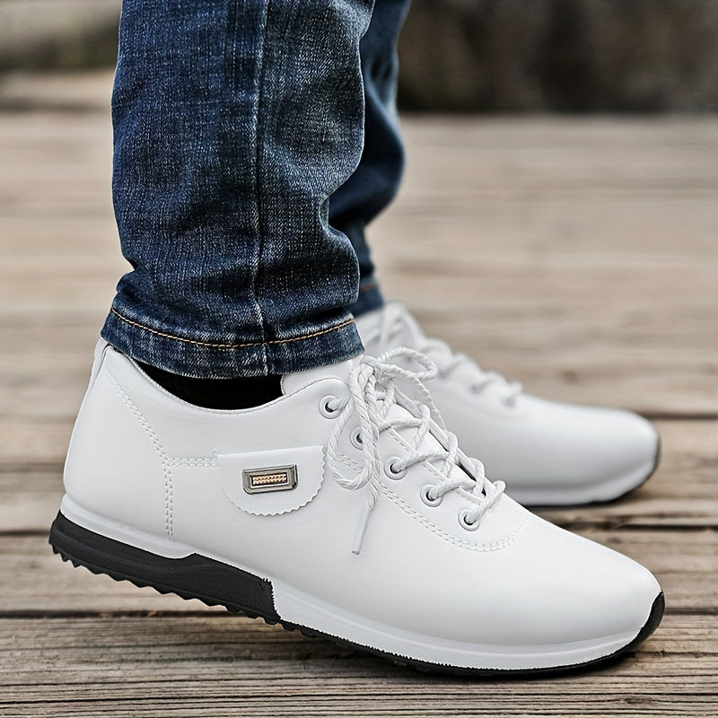 Men's versatile plus-size black business casual shoes with white sole, lace-up design, comfortable insole, and durable upper - ideal for daily wear and travel.