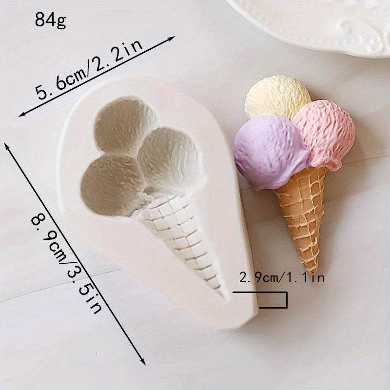 One-piece Ice Cream Shaped Chocolate Mold made of Simulation Ice Cream Cone Silicone, suitable for making candy, fondant, biscuits, and ice cream. Perfect for DIY cake decorating, baking, and as a handy kitchen gadget or accessory for your home kitchen.