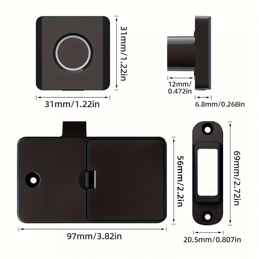 Biometric fingerprint drawer lock for home and office cabinets, shoe cabinets. AAA battery powered, easy installation, no batteries required.