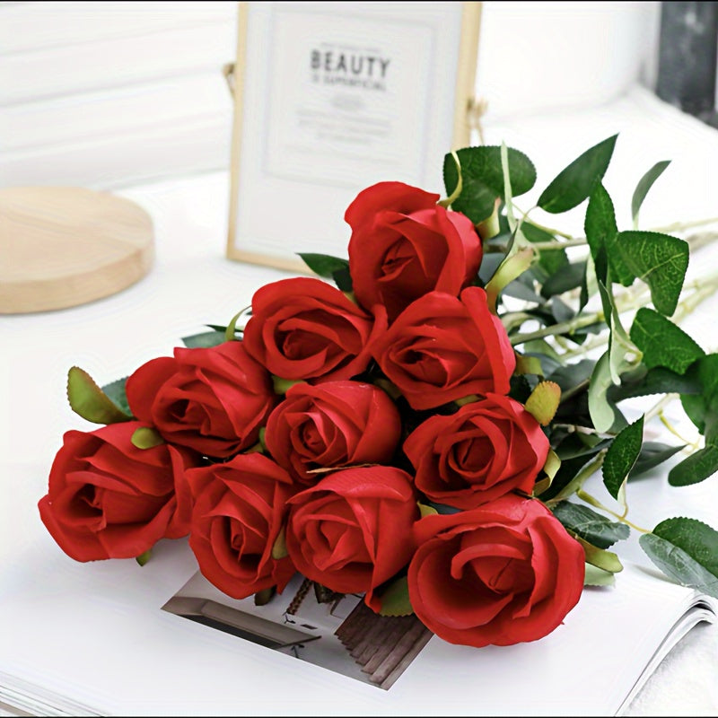 10 Artificial roses with stems for DIY party decorations and home décor. Perfect for weddings, birthdays, showers, Mother's Day, or Valentine's Day.