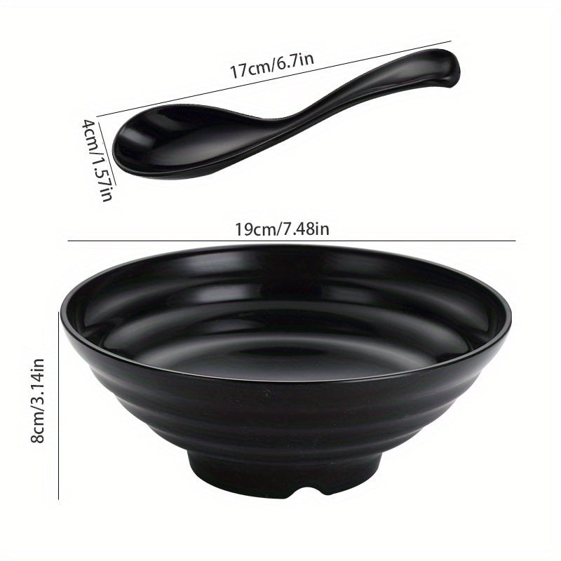 Unbreakable Japanese Ramen Bowl Set with Spoon, Large Bowl for Pho Thai Miso Udon, Dishwasher & Microwave Safe, BPA Free, Black