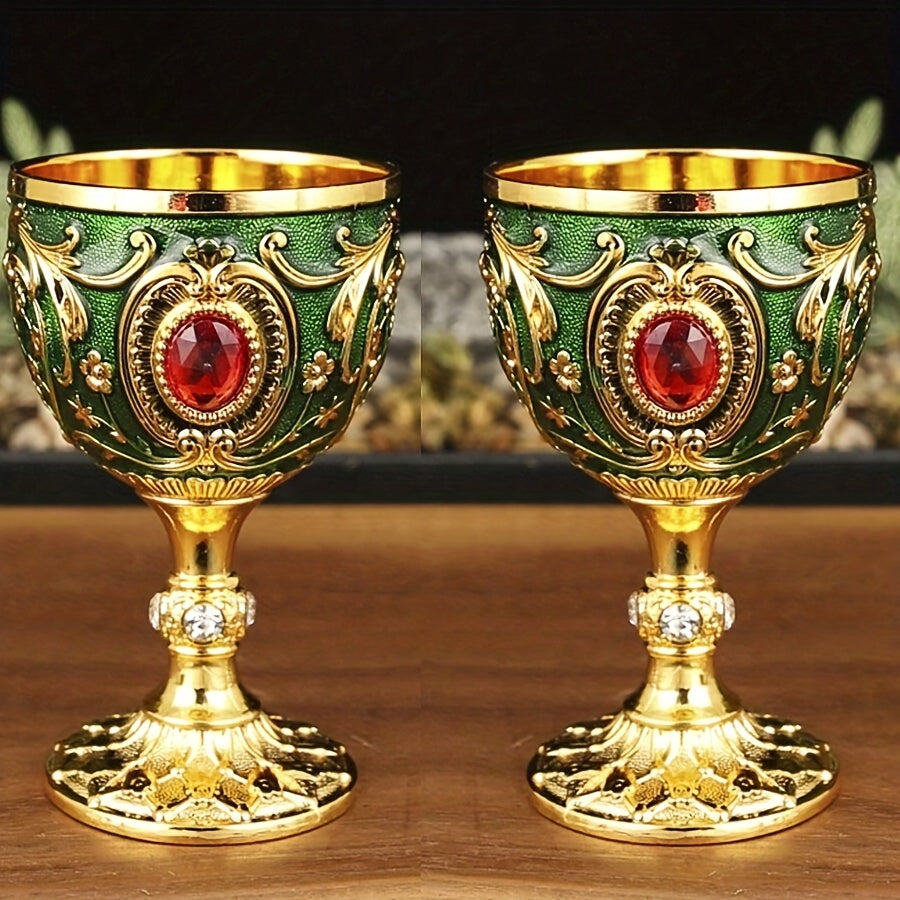 Two 30ML chalice goblets and an embossed diamond-encrusted metal shot glass for red or white wine, perfect for parties, weddings, and anniversaries.