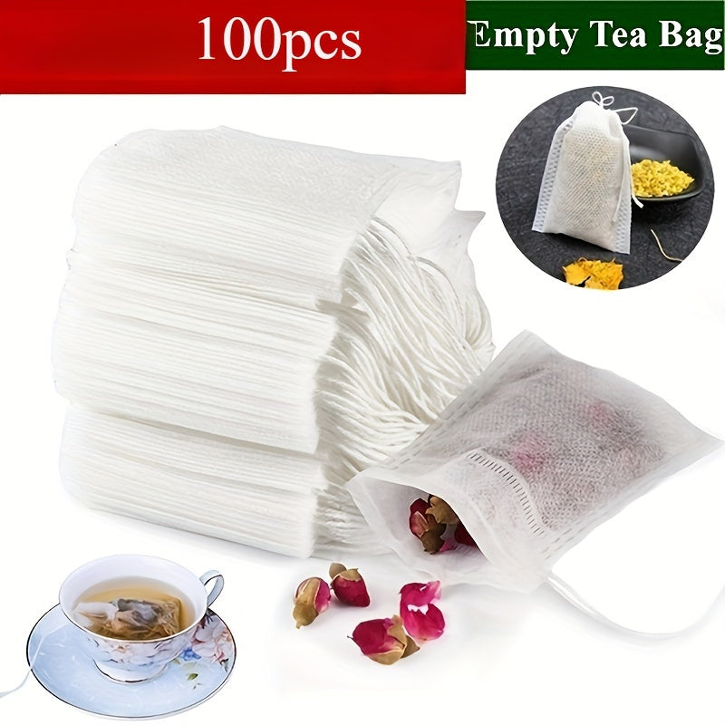 Set of 100 Reusable Muslin Drawstring Soup Bags - Food-Safe Spice Infuser Filter Pouches for Cooking, Bone Broth, Chinese Medicine, Tea - Must-Have Kitchen Accessories