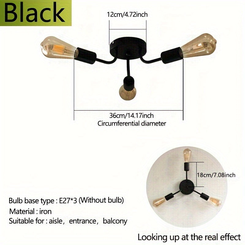 Retro black ceiling light with E27 bulb base for living room, bedroom, kitchen (bulb not included)