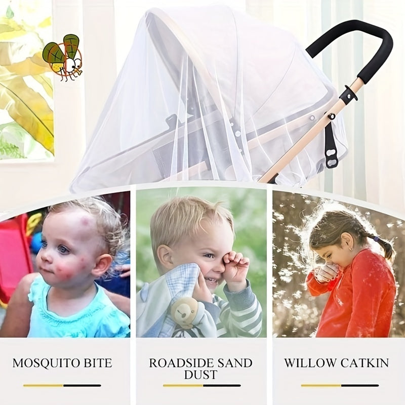 Mosquito net for stroller made of breathable silk material.