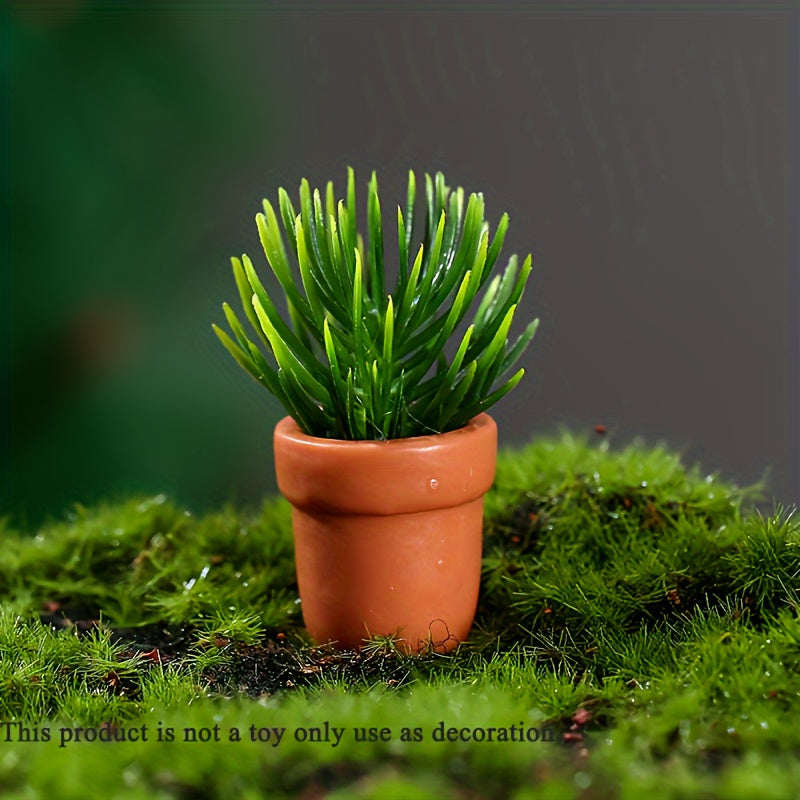 Set of 5 artificial mini potted plants for dollhouse decor or garden decoration.