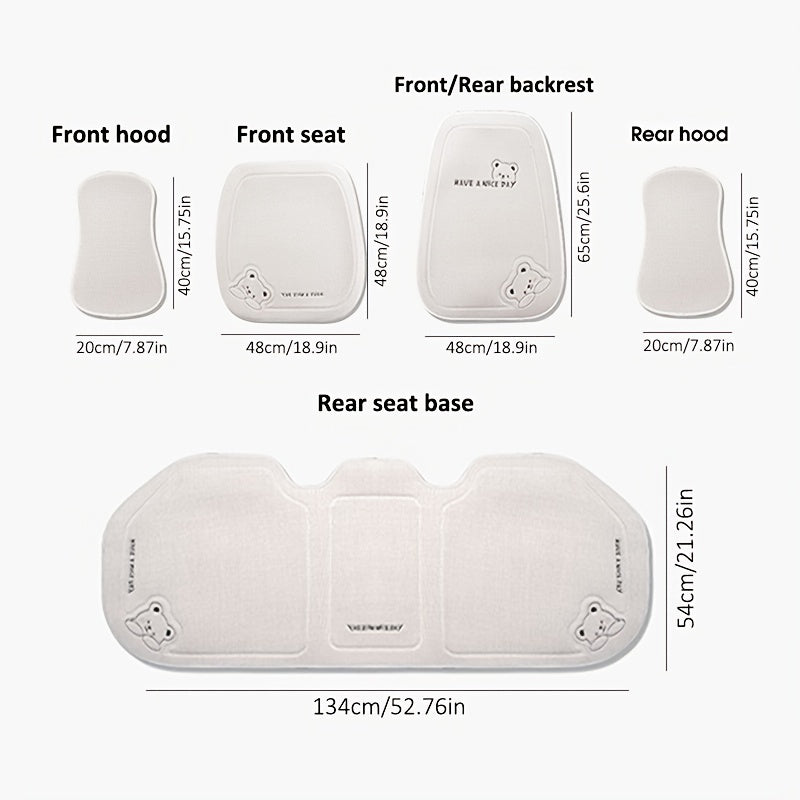 Adorable cartoon car seat pad in four seasons design, providing a simple, non-slip, breathable solution for the back row of your car. The perfect accessory for your car's interior.