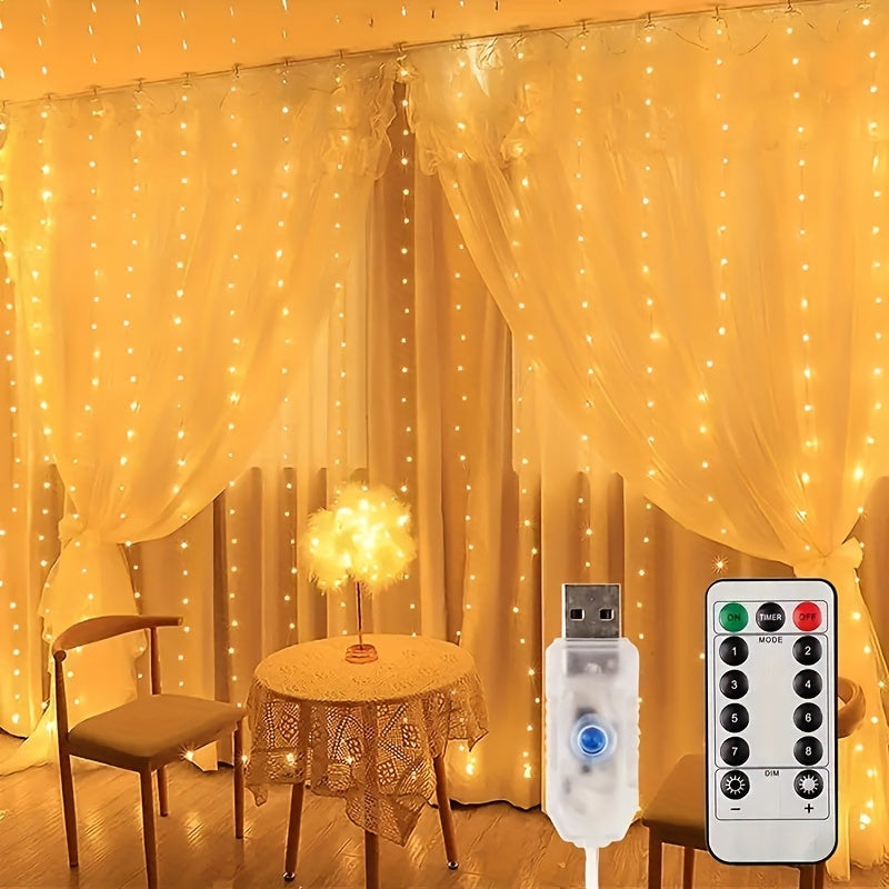 Teenage girl USB-powered LED string lights with remote control and various flashing modes for holiday decorations.