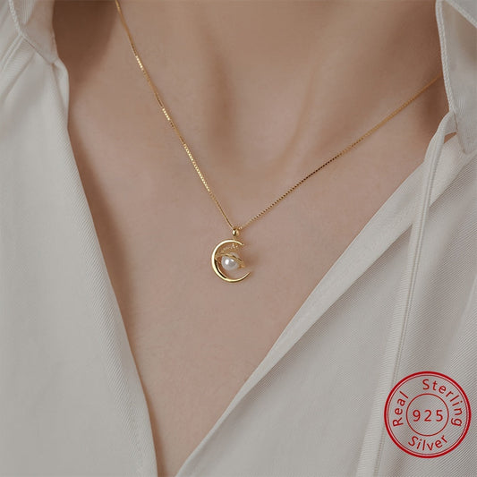 2.2 The Moon Around The Planet S925 Sterling Silver Pearl Pendant Necklace, an Exquisite and Elegant Gift for Girls on Valentine's Day or Birthday.