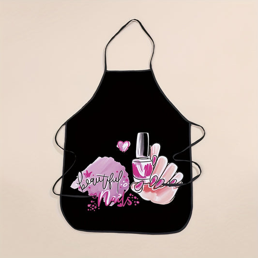 Polyester nail polish print apron; stylish, adjustable, and practical for cooking, baking, BBQ, and DIY use at home.