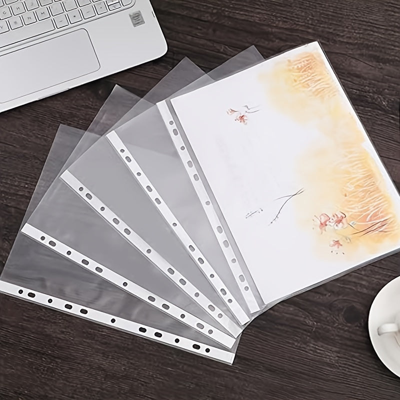 100pcs A4 Transparent Document Organizer - Portable office file folder made of durable PP material with binder clips.