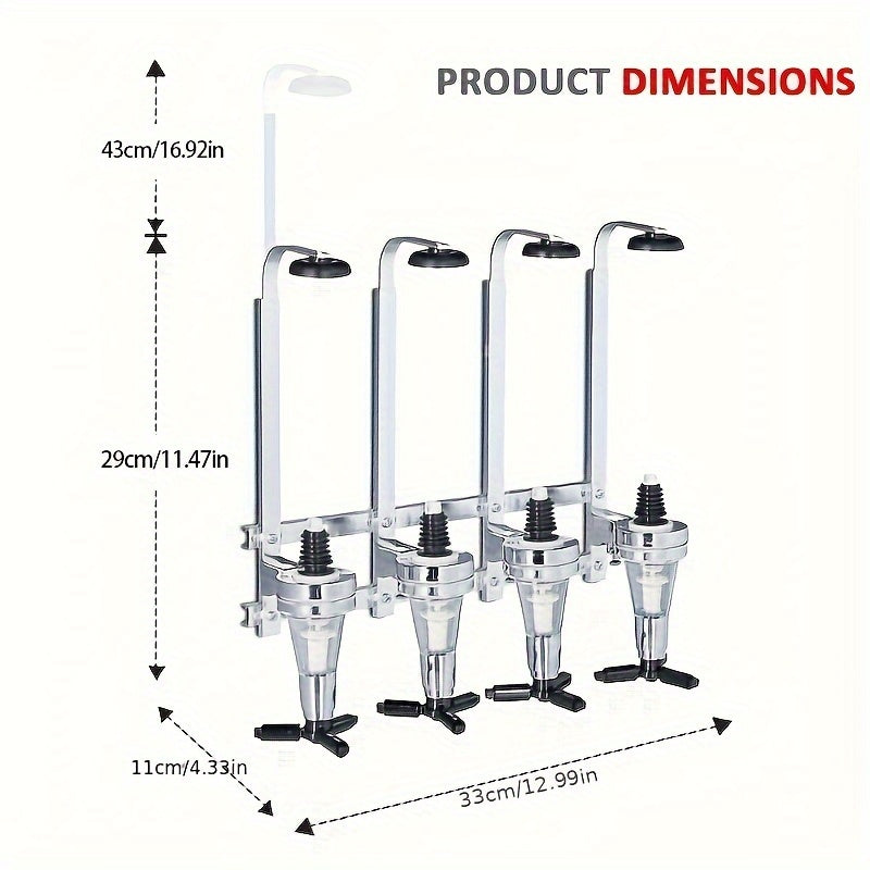 Настенный диспенсер для спиртных напитков от YIMUWN — вмещает 4 бутылки для вашего бара или кухни. Имеет гладкую хромированную отделку и изготовлен из алюминиевого сплава и АБС, идеально подходит для розлива виски, вина и других напитков.
