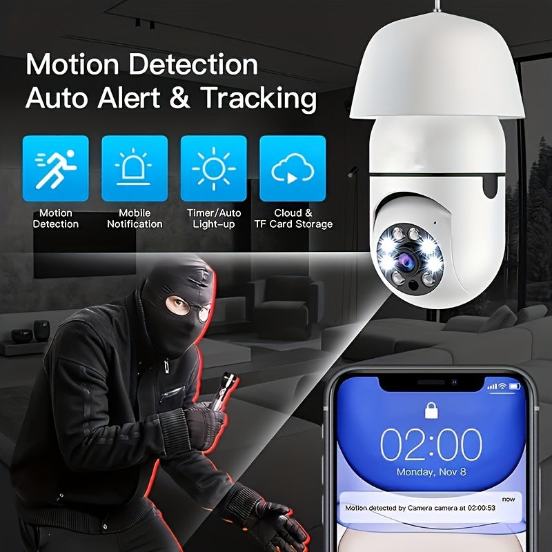 One unit of the Bulb Safety Camera, featuring 1080P resolution and wireless 2.4GHz connectivity, can be used indoors and outdoors. This smart camera is designed to be easily screwed into an E27 bulb socket and offers PTZ functionality with a 355-degree