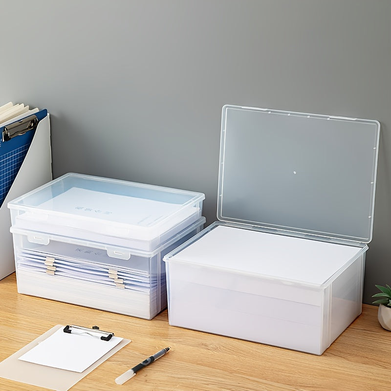 1pc A4 paper storage box for organization and storage supplies. Suitable for office, dorm, or home use.