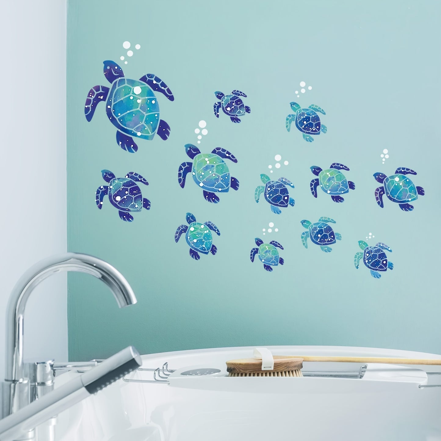 12 Undersea World Blue Sea Turtle Wall Decals, Ocean Vinyl Stickers for Bathroom, Waterproof Decoration for Home or Office.