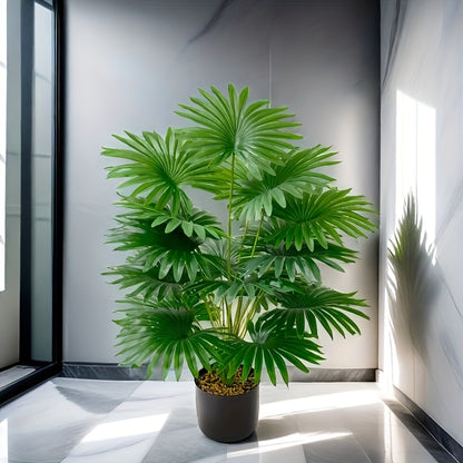 1 Artificial Palm Plant in Gray Pot suitable for indoor/outdoor use, including weddings, hotels, gardens, patios, and photography. Made of durable plastic with no need for batteries