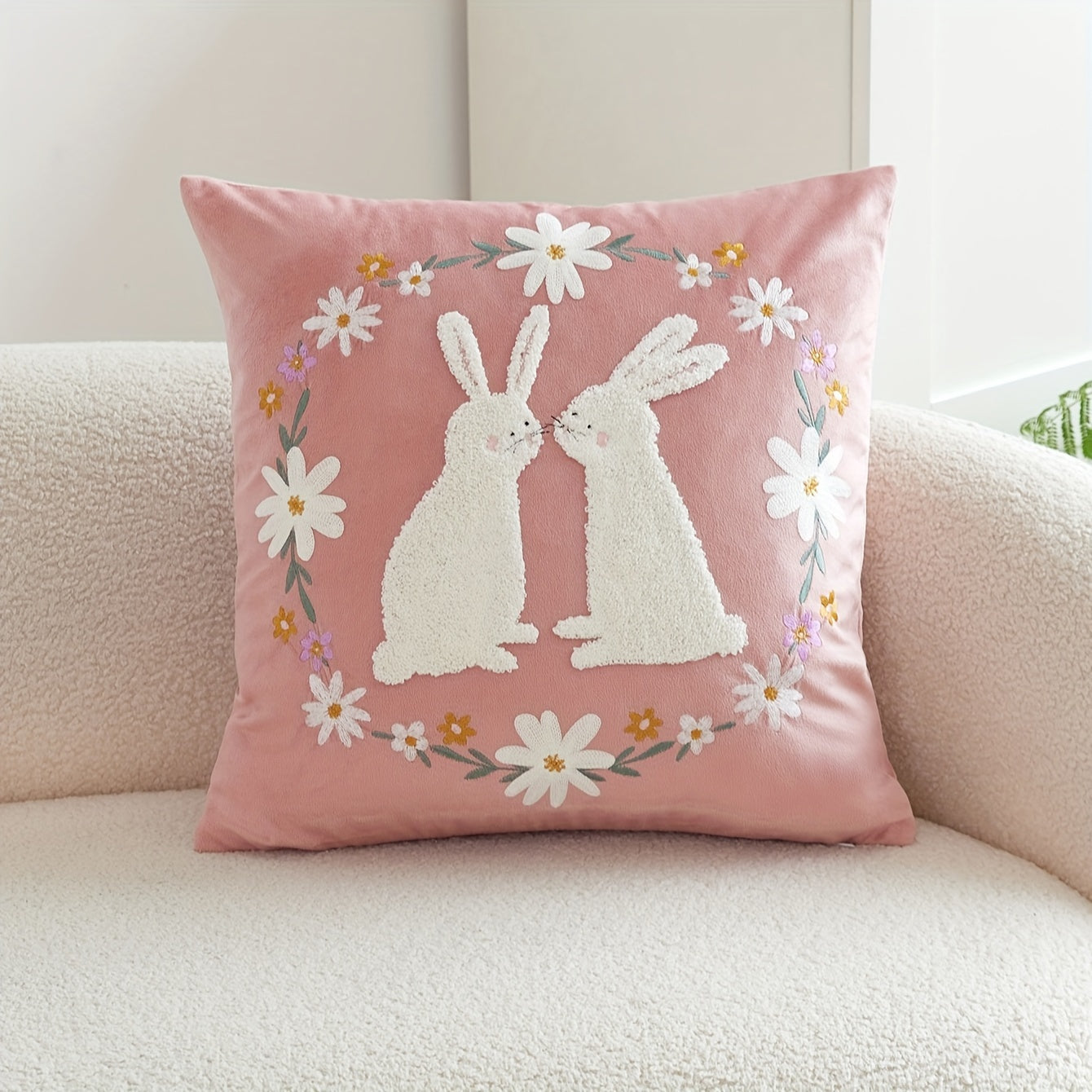 Easter Rabbit Polyester Cushion Cover, Easter Bunny Pillow Cover, Bedroom and Sofa Accessories, Collectible Building Decor (Cushion not included)