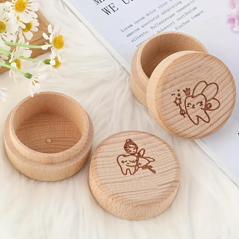 Personalized Round Wooden Tooth Fairy Keepsake Box, Custom Engraved with Name, Waterproof Wood Material, Perfect Gift for Boys and Girls, Great for Birthdays, Holidays, and Special Occasions, Pink Christmas Gift, Suitable for Ages 14 and up