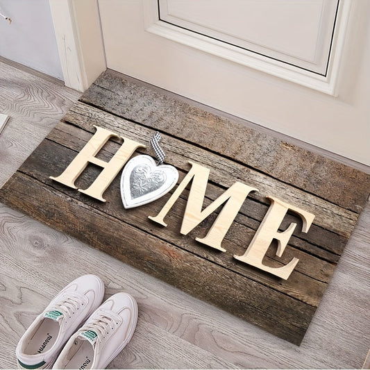 Wood Grain Letter Pattern Doormat, Dirt Resistant Rug with Low Pile for Indoor or Outdoor Use. Absorbent and Machine Washable, Ideal for Living Room, Bedroom, Bathroom, or Kitchen. Perfect for Home Decor.