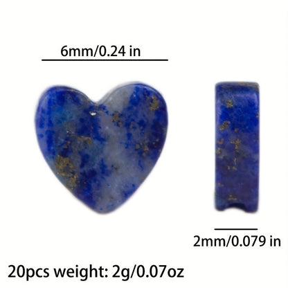 Set of 20 Multicolor Heart-Shaped Natural Stone Beads, 6x2mm Flat Loose Beads for Crafting DIY Jewelry - Perfect for Making Necklaces, Earrings, and Bracelets