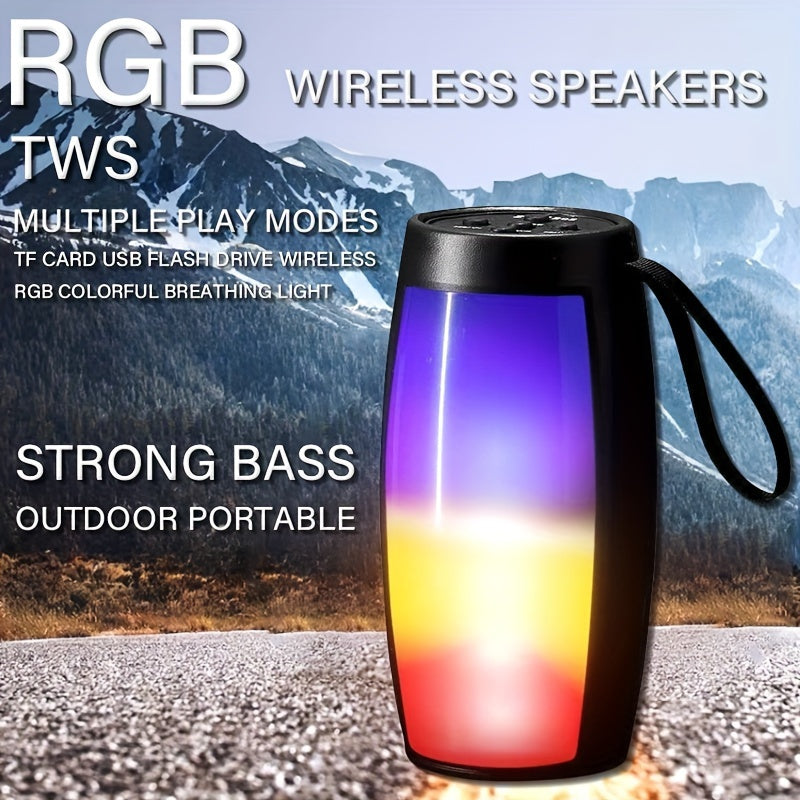 RGB Light BT5.0 Speaker Subwoofer with TWS Pairing, Portable and Wireless with Large Memory, TF Card/AUX/USB support. Includes Colorful Ambient Light and 360° HD Surround Sound, perfect for