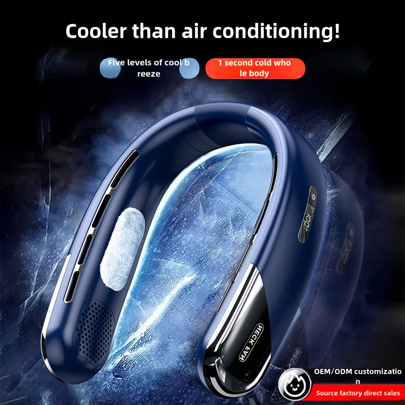 Bladeless Neck Fan, Portable with USB Charging, Digital Display, Handheld & Hands-Free Design, Long Battery Life, TEC Porcelain Refrigerator Technology, 3-Speed Air Conditioning Cooling System