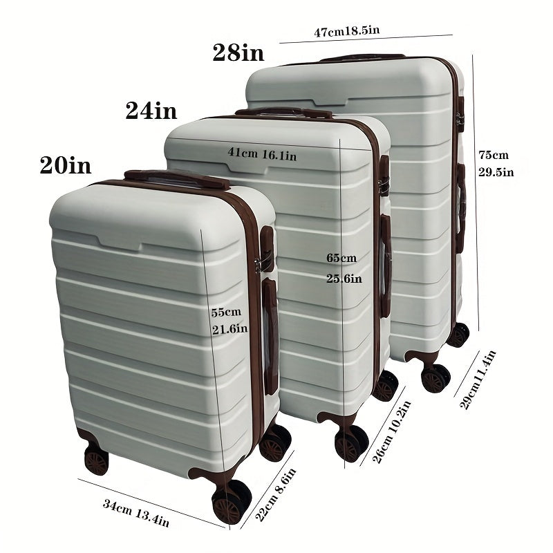 3-piece spinner luggage set with durable wheels, hard shell design, zipper closure, TSA lock, iron handle, ABS+PC body, and lightweight construction for women in sizes 50.8cm, 60.96cm, and