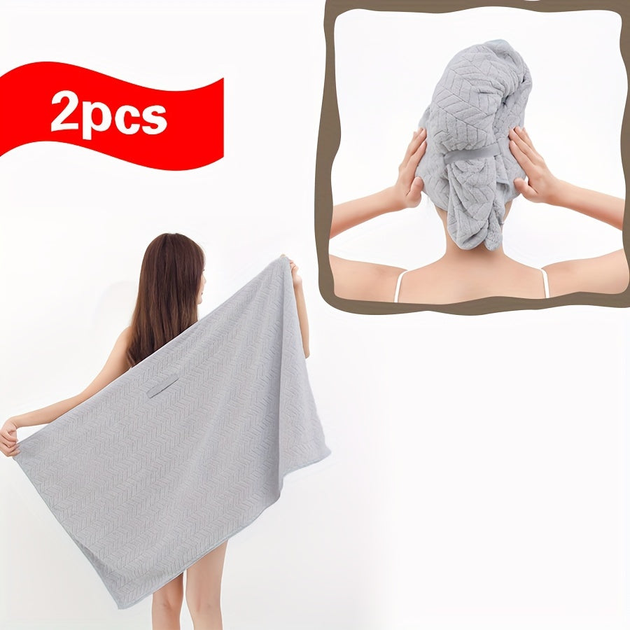 Fast-drying microfiber hair towel for women with long, thick, and curly hair. Soft coral fleece material with elastic band for everyday comfort. Beige textured design for quick drying.