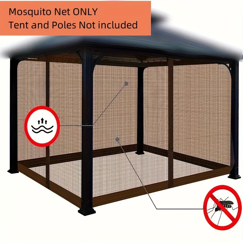 Outdoor tent mosquito nets with black and brown four-door design, four-corner net fence, and mosquito-proof garden courtyard pavilion.